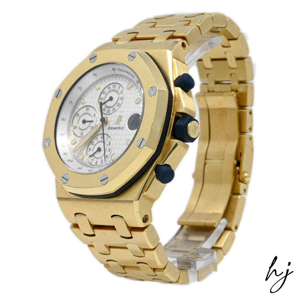Audemars Piguet Men's Royal Oak Offshore 18K Yellow Gold 42mm White Stick Dial Watch Ref# 25721BA.O.1000BA.01 - Happy Jewelers Fine Jewelry Lifetime Warranty