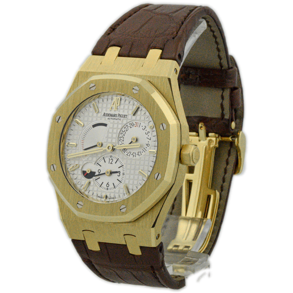 Load image into Gallery viewer, Audemars Piguet Mens Royal Oak Dual Time 18K Yellow Gold 39mm White Stick Dial Watch Reference #: 26120BA.OO.D088CR.01 - Happy Jewelers Fine Jewelry Lifetime Warranty

