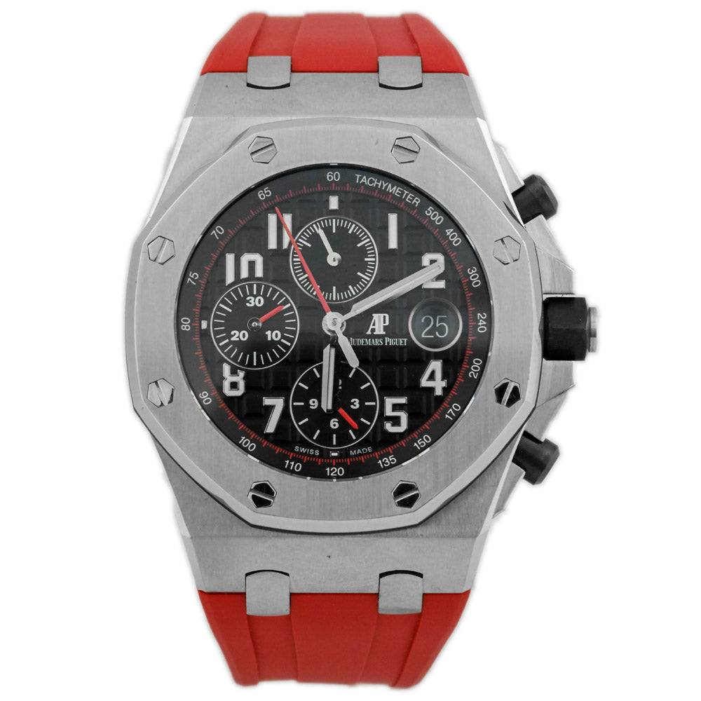 Audemars Piguet Men's Royal Oak Offshore Stainless Steel 42mm Black Arabic Dial w/ Red Accents Watch Reference #: 26470ST.OO.A101CR.01 - Happy Jewelers Fine Jewelry Lifetime Warranty