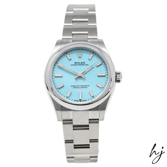Rolex Ladies Oyster Perpetual Stainless Steel 31mm Tiffany Blue Stick Dial Watch Reference #: 277200 - Happy Jewelers Fine Jewelry Lifetime Warranty