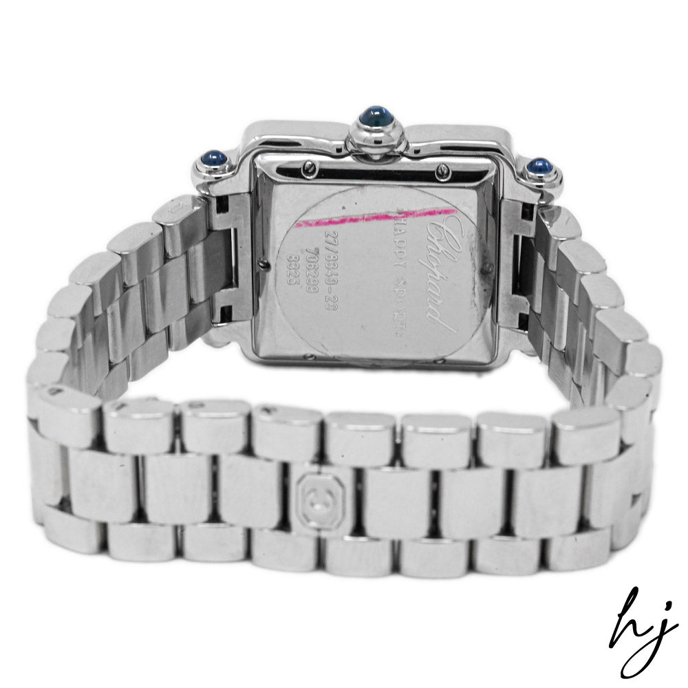 Chopard Lady's Happy Sport Stainless Steel 27mm White Roman Dial Watch w/ Floating Diamonds Reference #: 27/8349-23 - Happy Jewelers Fine Jewelry Lifetime Warranty