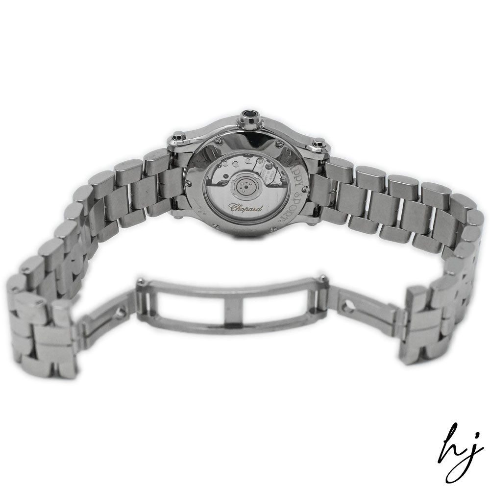 Chopard Ladies Happy Sport Stainless Steel  30mm Silver Roman Dial Watch w/ Floating Diamonds Reference #: 278573-3002 - Happy Jewelers Fine Jewelry Lifetime Warranty