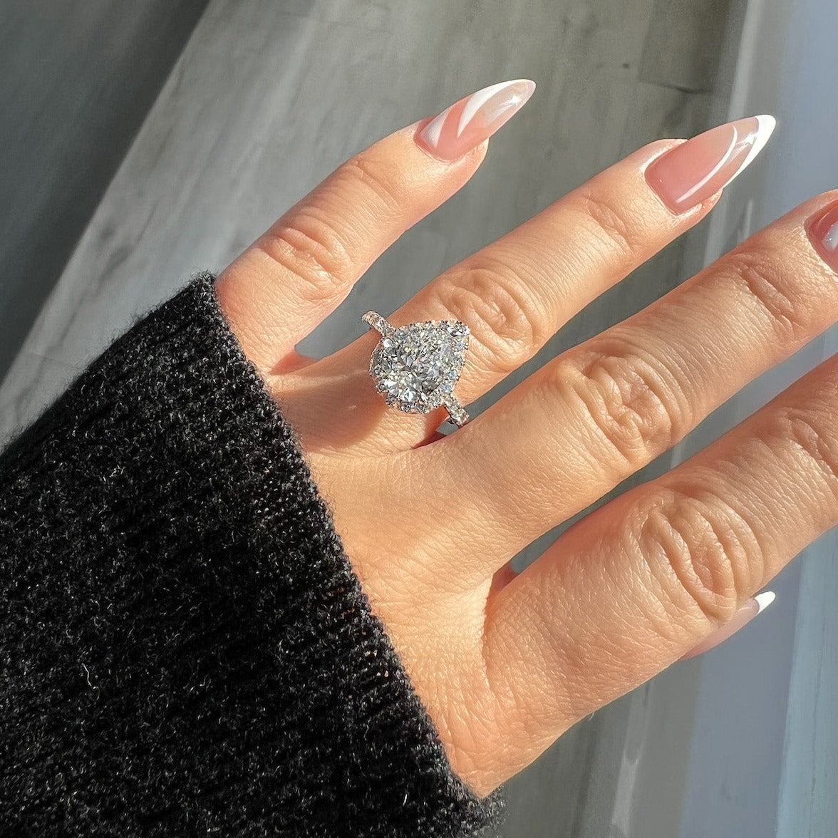 2.00 Pear Shape Halo Lab Created Diamond Engagement Ring – Happy Jewelers