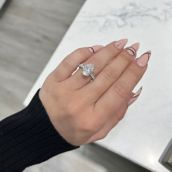 3.00 Carat Oval Natural Diamond Engagement Ring with Hidden Halo White Gold 6.5