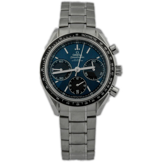 Omega Men's Racing Speedmaster Stainless Steel 40mm Blue Chronograph Stick Dial Watch Reference #: 326.30.40.50.03.001 - Happy Jewelers Fine Jewelry Lifetime Warranty