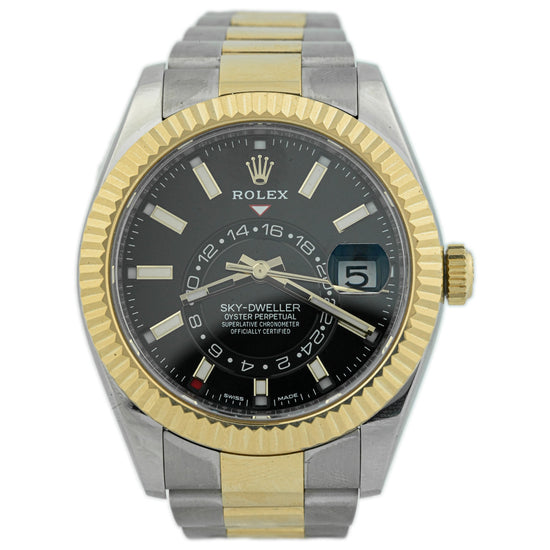 Load image into Gallery viewer, Rolex Men&amp;#39;s Sky-Dweller 18K Yellow Gold &amp;amp; Steel 42mm Black Stick Dial Watch Reference #: 326933 - Happy Jewelers Fine Jewelry Lifetime Warranty
