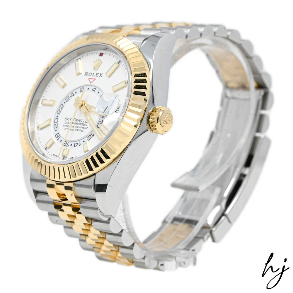 Load image into Gallery viewer, Rolex Men&amp;#39;s Sky-Dweller 18K Yellow Gold &amp;amp; Steel 42mm White Stick Dial Watch Reference #: 326933 - Happy Jewelers Fine Jewelry Lifetime Warranty
