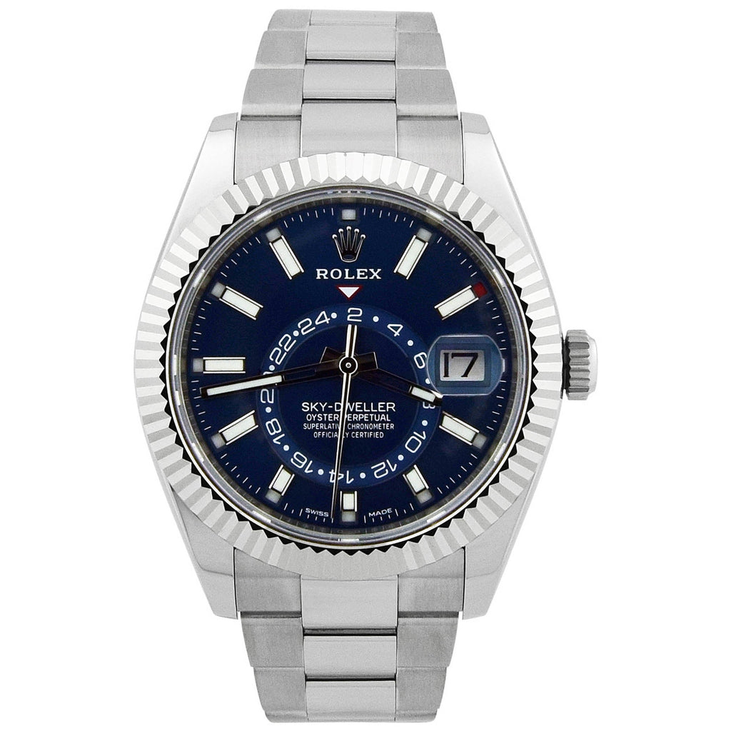 Rolex Men's Skydweller Stainless Steel 42mm Blue Stick Dial Watch Reference# 326934 - Happy Jewelers Fine Jewelry Lifetime Warranty