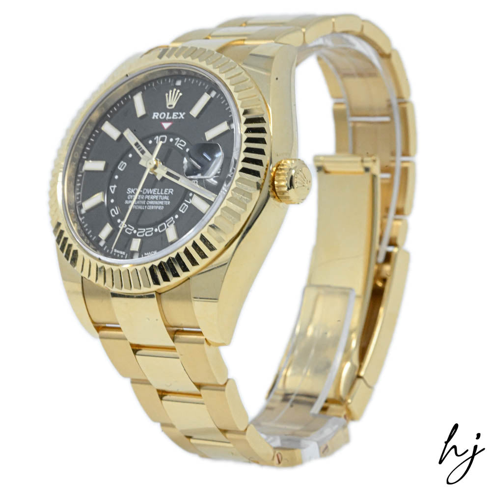 Rolex Men's Sky-Dweller 18K Yellow Gold 42mm Black Stick Dial Watch Reference #: 326938 - Happy Jewelers Fine Jewelry Lifetime Warranty