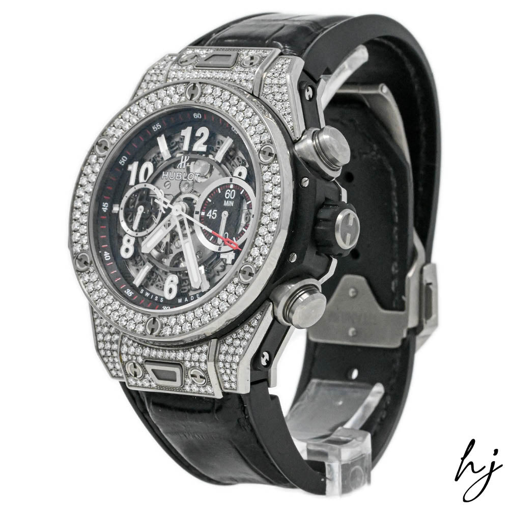 Load image into Gallery viewer, Hublot Men&amp;#39;s Iced Out Big Bang Unico Titanium 45mm Skeleton Arabic Dial Watch Reference #: 411.NX.1170.RX.1704 - Happy Jewelers Fine Jewelry Lifetime Warranty
