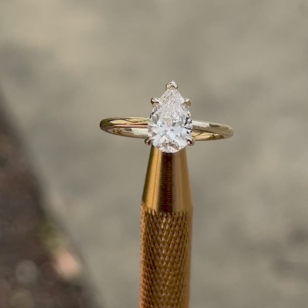 1.51 Natural Pear Diamond Engagement Ring with Hidden Halo
