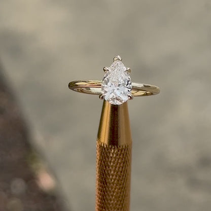 1.51 Natural Pear Diamond Engagement Ring with Hidden Halo