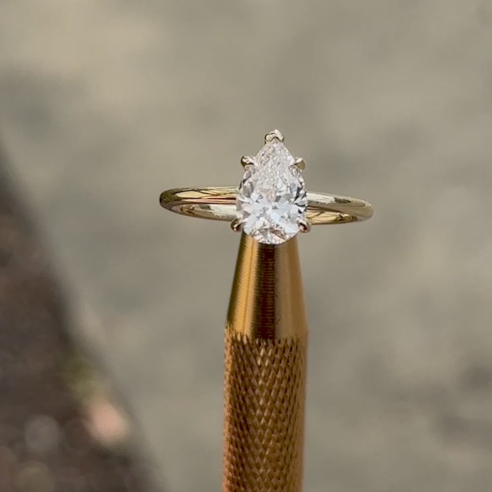 1.51 Carat Natural Pear Solitaire Diamond Engagement Ring with Hidden Halo | Engagement Ring Wednesday