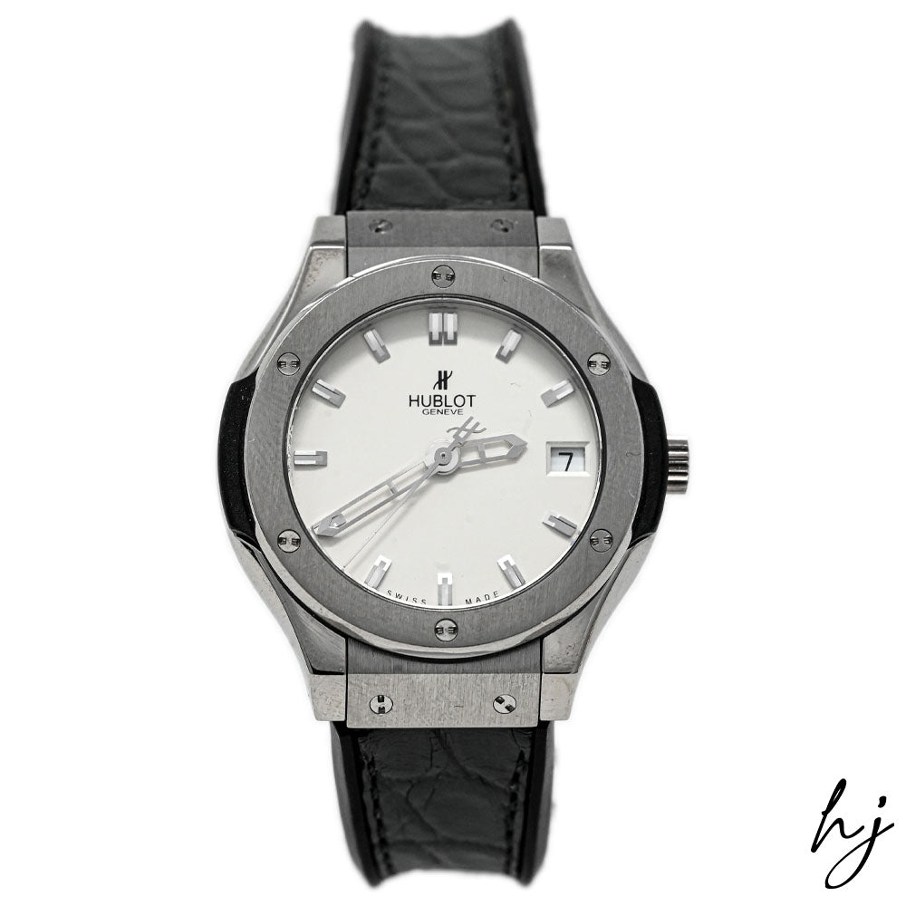 Hublot Ladies Classic Fusion Quartz Titanium 33mm White Stick Dial Watch Reference #: 581.NX.2610.RX - Happy Jewelers Fine Jewelry Lifetime Warranty