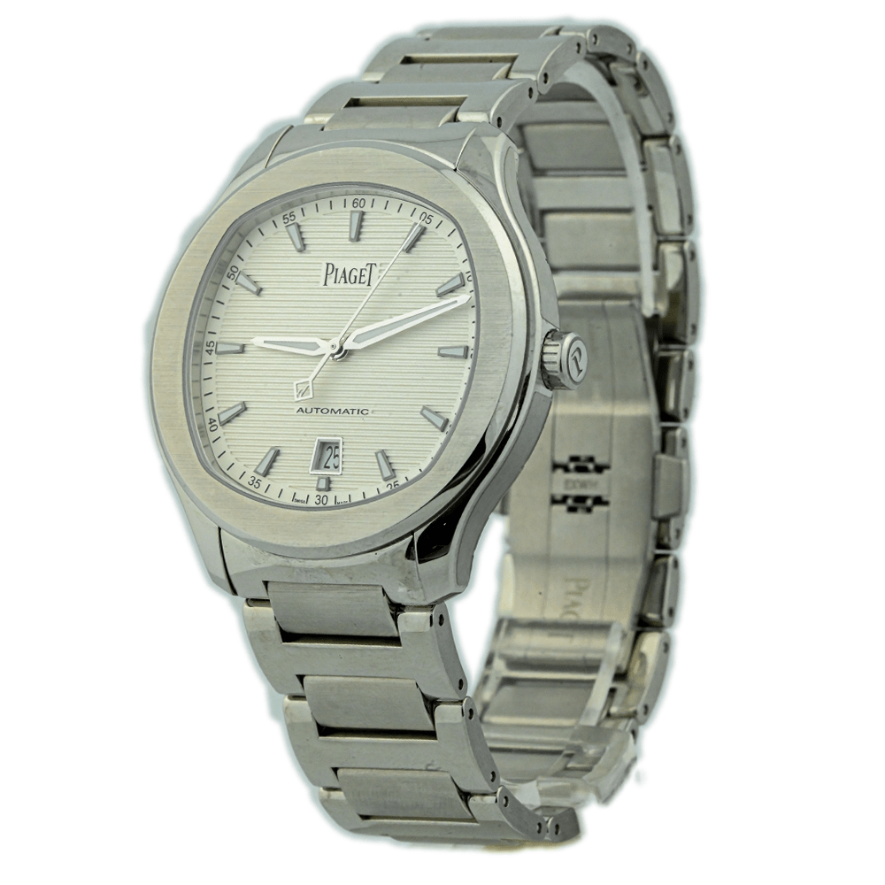 Piaget Mens Polo S Stainless Steel 42mm Silver Horizontal Guilloche Stick Dial Watch Reference #: G0A41001 - Happy Jewelers Fine Jewelry Lifetime Warranty