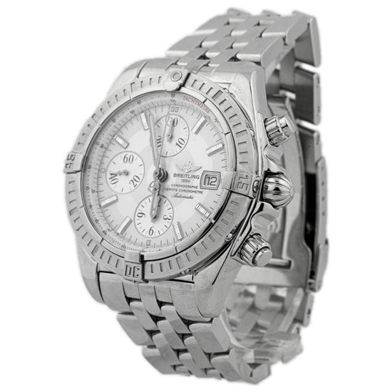 Load image into Gallery viewer, Breitling Men&amp;#39;s Chronomat Evolution Stainless Steel 44mm Silver Stick Chronograph Dial Watch Reference #: A13356 - Happy Jewelers Fine Jewelry Lifetime Warranty
