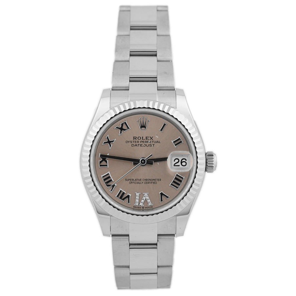 Rolex Ladies Datejust Stainless Steel 31mm Pink Salmon Roman Numeral Dial Watch Reference #: 278274 - Happy Jewelers Fine Jewelry Lifetime Warranty