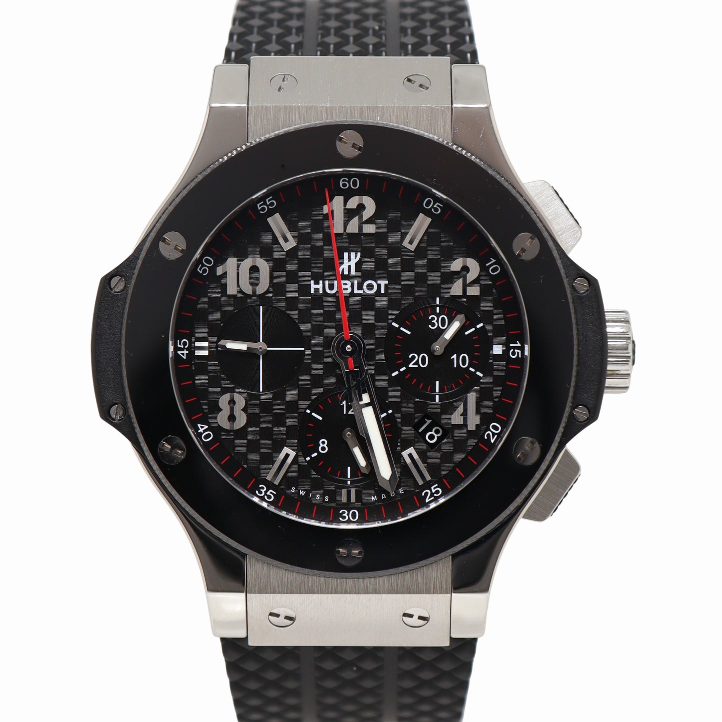 Hublot Mens Big Bang Stainless Steel Black Carbon Fiber Chronograph Dial Watch Reference# 301.SB.131.RX - Happy Jewelers Fine Jewelry Lifetime Warranty