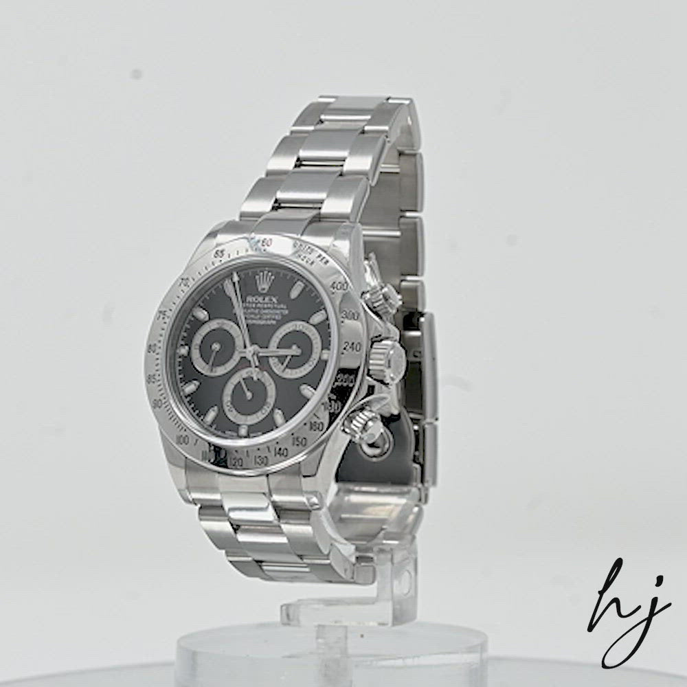 Load and play video in Gallery viewer, Rolex Men&amp;#39;s Daytona Stainless Steel 40mm Black Chronograph Dial Watch Reference #: 116520
