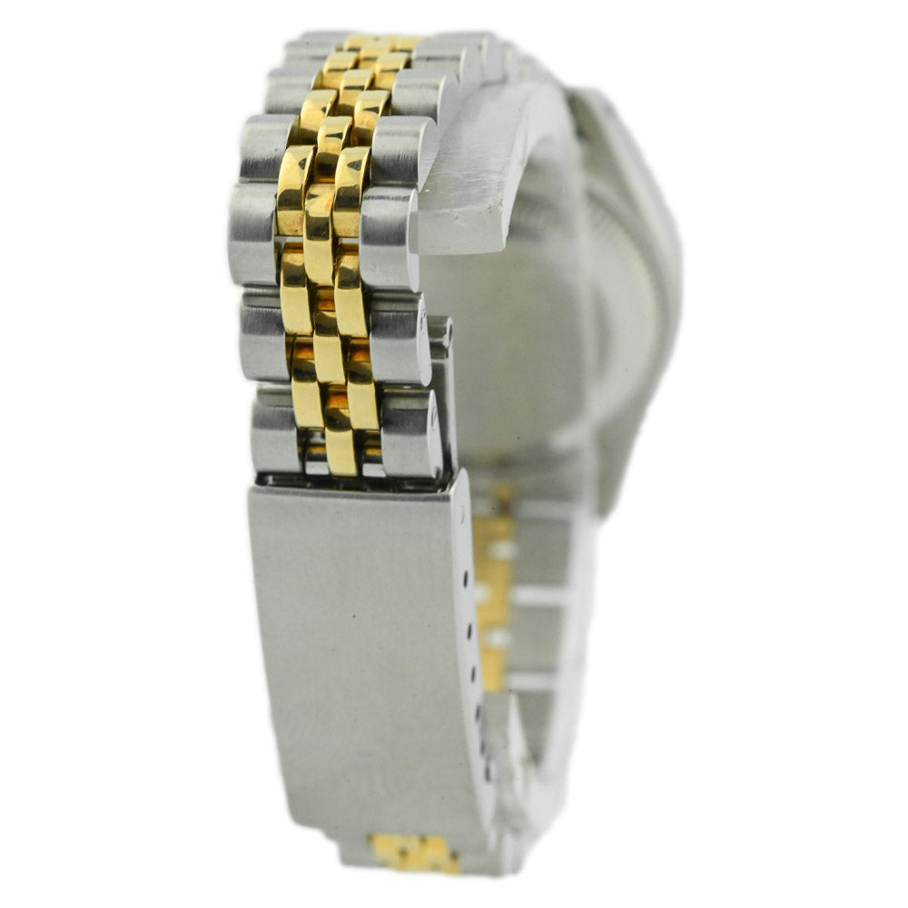 Rolex Ladies Date 18K Yellow Gold & Steel 26mm Black Stick Dial Watch Reference #: 69173 - Happy Jewelers Fine Jewelry Lifetime Warranty