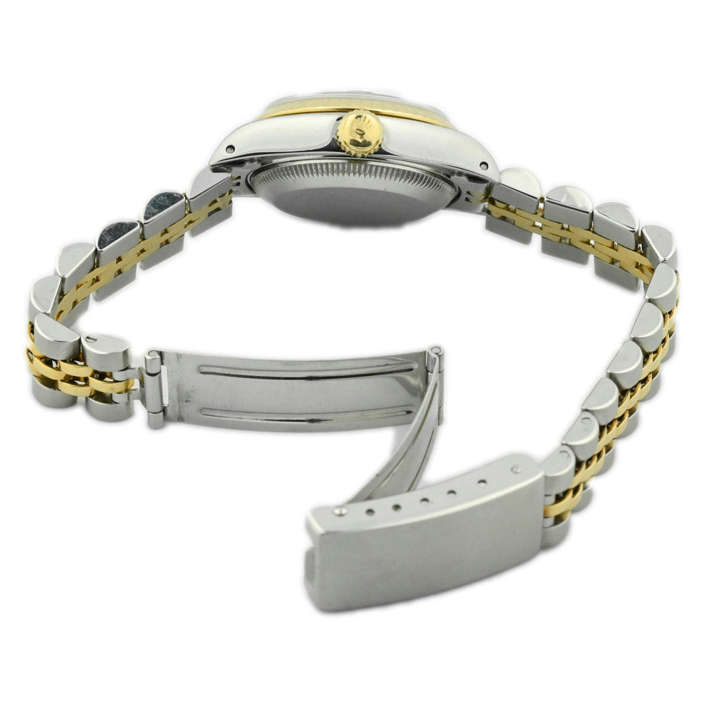 Rolex Ladies Date 18K Yellow Gold & Steel 26mm Black Stick Dial Watch Reference #: 69173 - Happy Jewelers Fine Jewelry Lifetime Warranty
