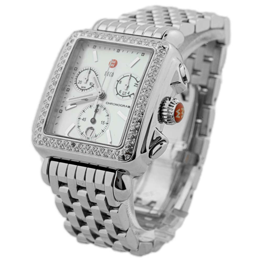 Michele Ladies Deco Day Stainless Steel 33mm MOP Stick Dial Watch w/  Diamonds Reference #: 71-6000