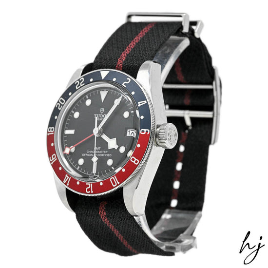 Tudor Men's Black Bay GMT Stainless Steel 41mm Black Dot Dial Watch Reference #: M79830RB - Happy Jewelers Fine Jewelry Lifetime Warranty