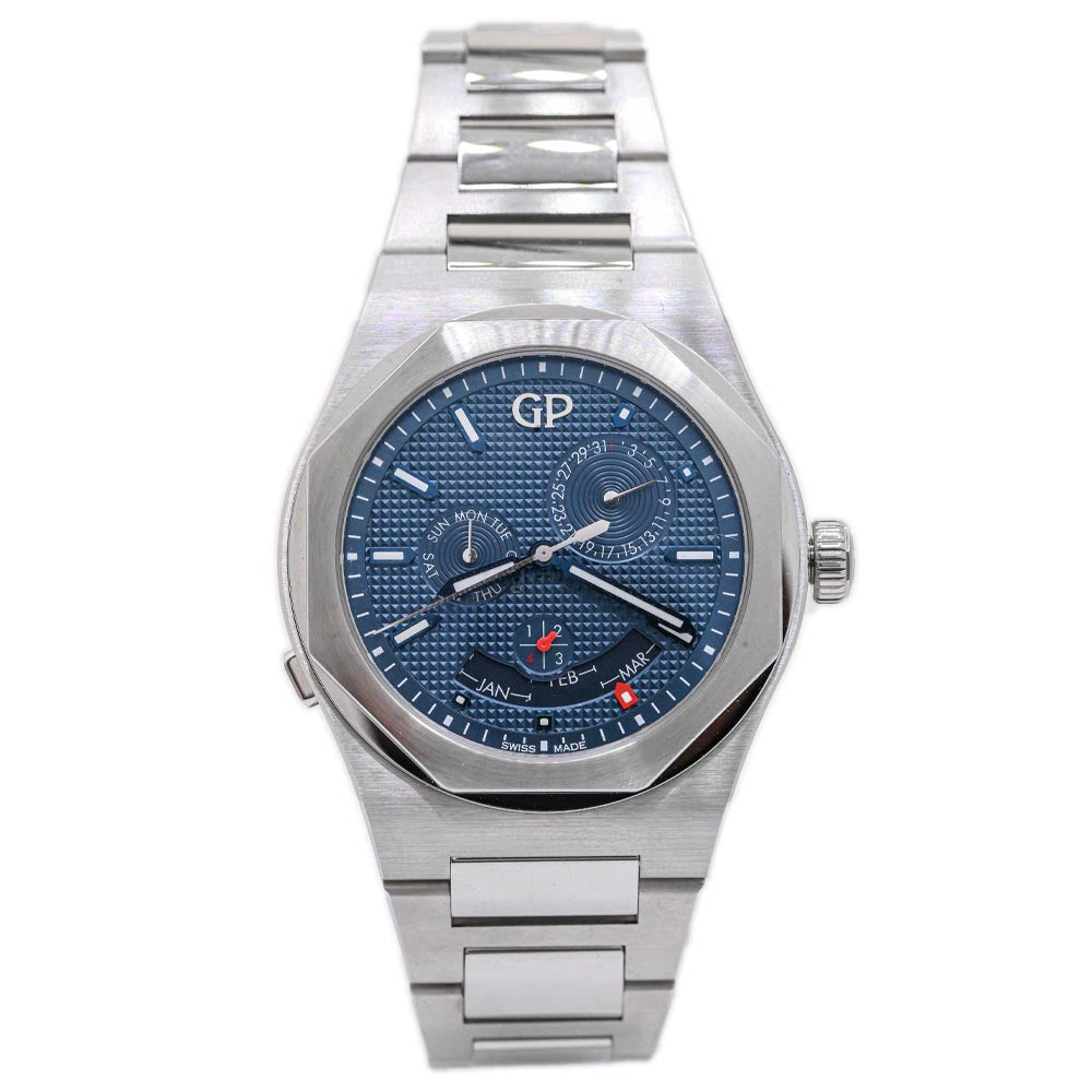 Girard-Perregaux Men's LAUREATO PERPETUAL CALENDAR Stainless Steel 42mm Blue Stick Dial Watch Reference #: 81035-11-431-11A - Happy Jewelers Fine Jewelry Lifetime Warranty