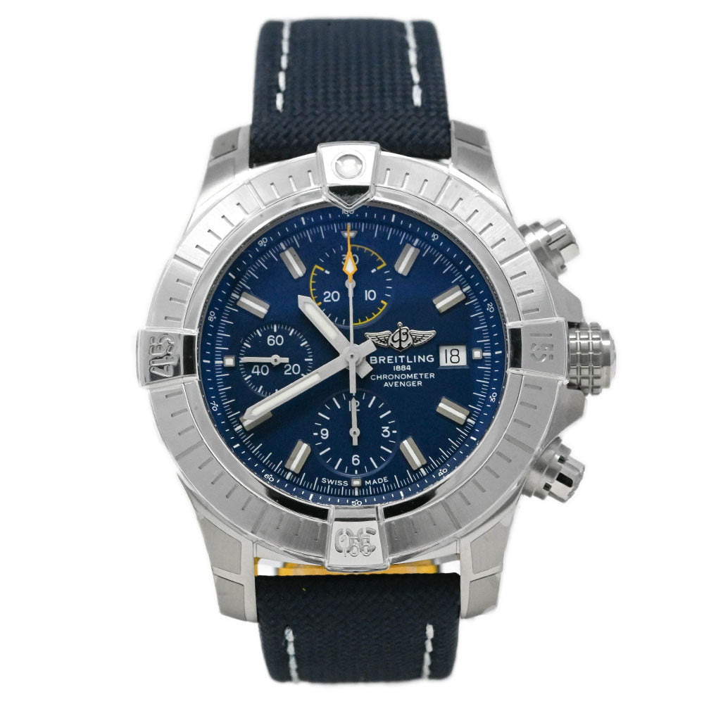 Breitling Men's Avenger Stainless Steel 45mm Blue Chronograph Dial Watch Reference #: A13317 - Happy Jewelers Fine Jewelry Lifetime Warranty