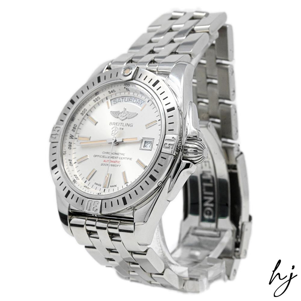 Load image into Gallery viewer, Breitling Men&amp;#39;s Galactic Stainless Steel 44mm Silver Stick Dial Watch Reference #: A45320 - Happy Jewelers Fine Jewelry Lifetime Warranty
