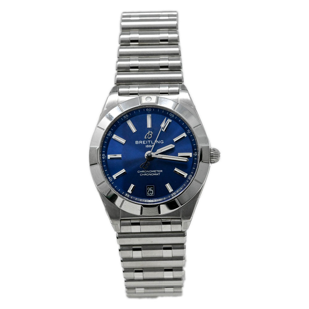 Breitling Ladies Quartz Chronomat Stainless Steel 32mm Blue Stick Dial Watch Reference #: A77310101C1A1 - Happy Jewelers Fine Jewelry Lifetime Warranty