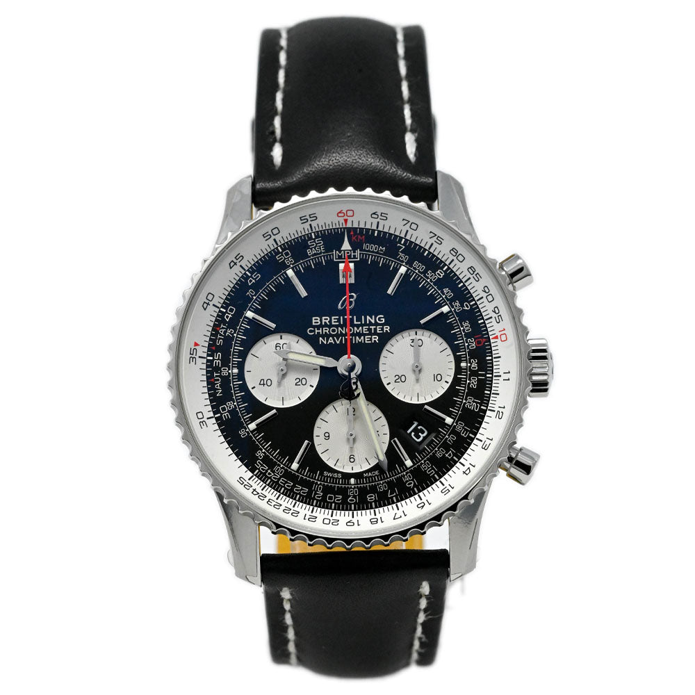Breitling Men's Navitimer Stainless Steel 43mm Black Chronograph Dial Watch Reference #: AB0121 - Happy Jewelers Fine Jewelry Lifetime Warranty