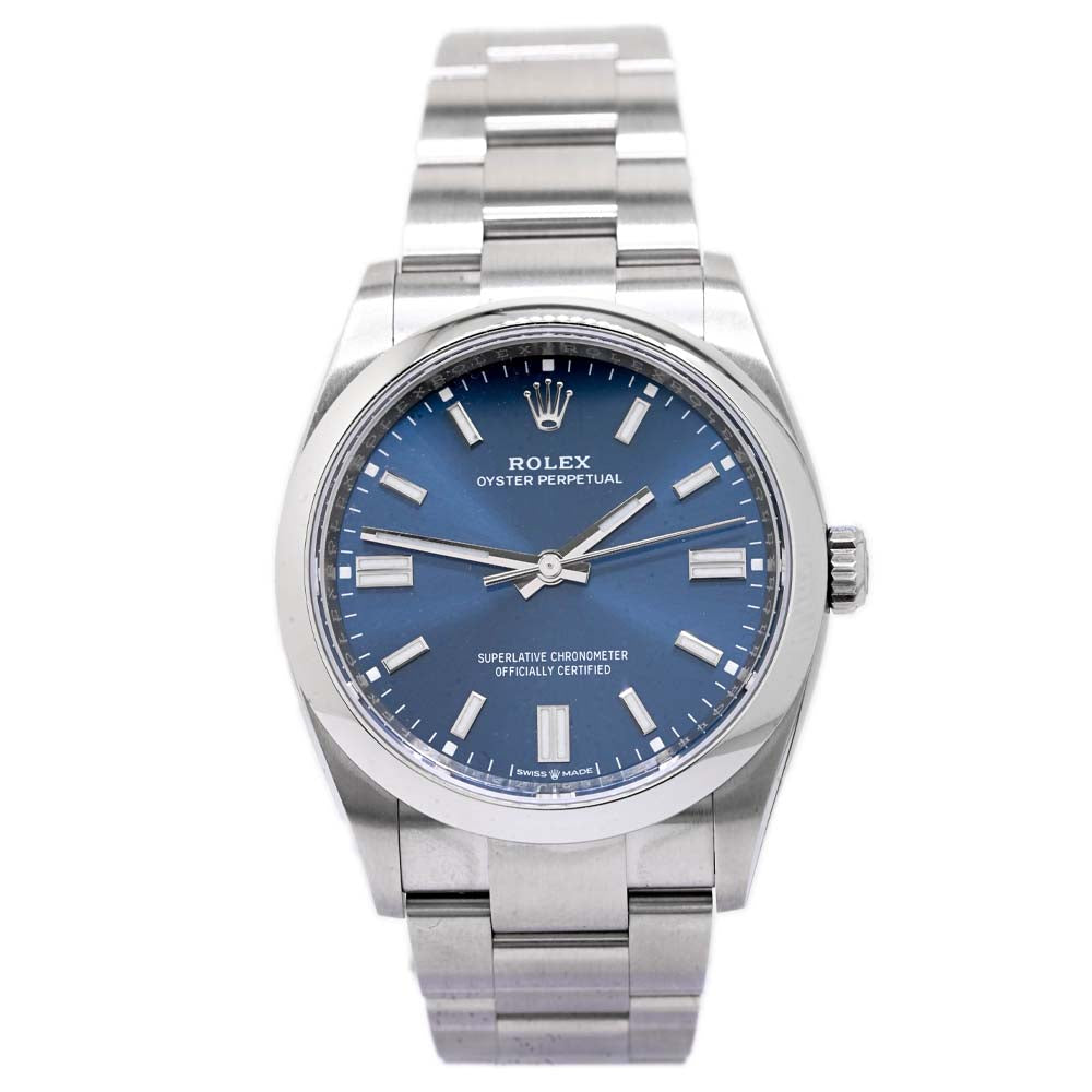 Rolex Mens Oyster Perpetual 36mm Blue Stick Dial Watch Reference #: 126000 - Happy Jewelers Fine Jewelry Lifetime Warranty