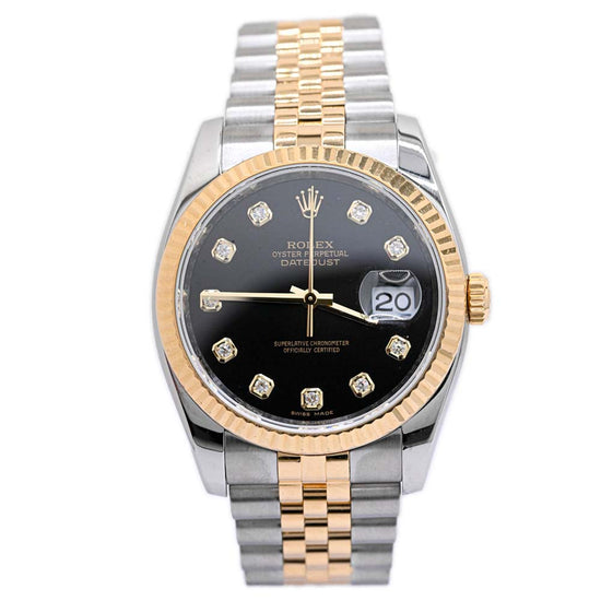 Load image into Gallery viewer, Rolex Unisex Datejust Two Tone Yellow Gold and Stainless Steel 36mm Black Diamond Dial Watch Reference #: 116233 - Happy Jewelers Fine Jewelry Lifetime Warranty
