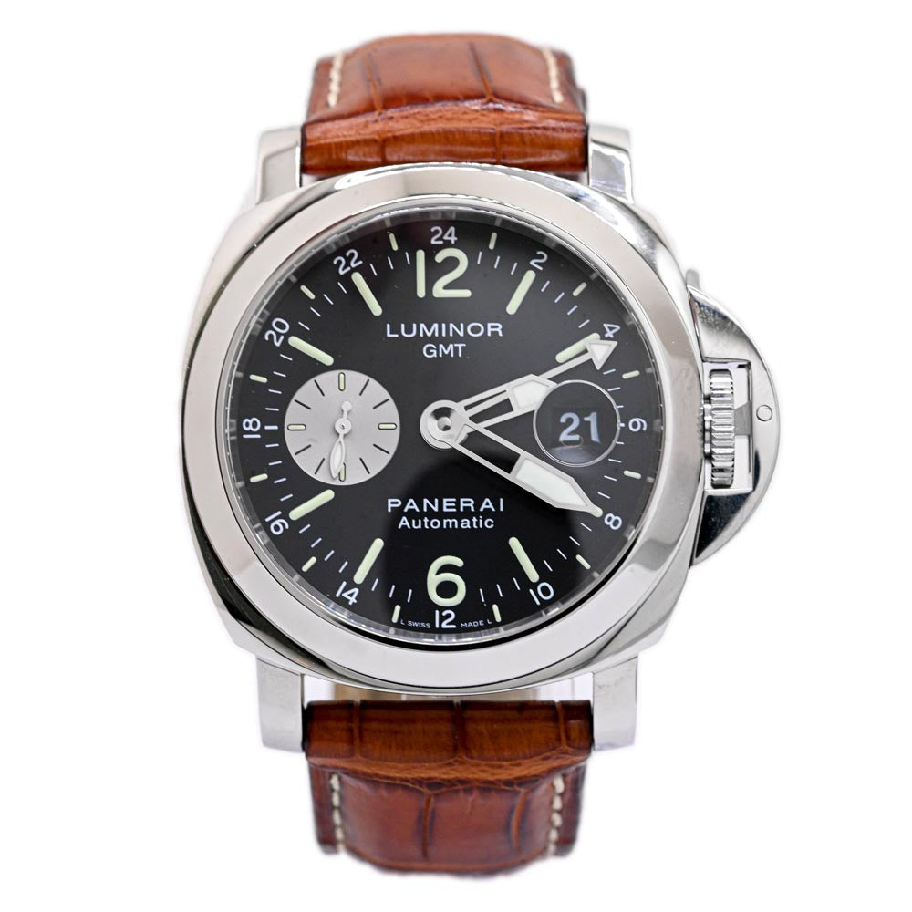 Panerai Men s Luminor GMT Stainless Steel 44mm Black Dial Watch