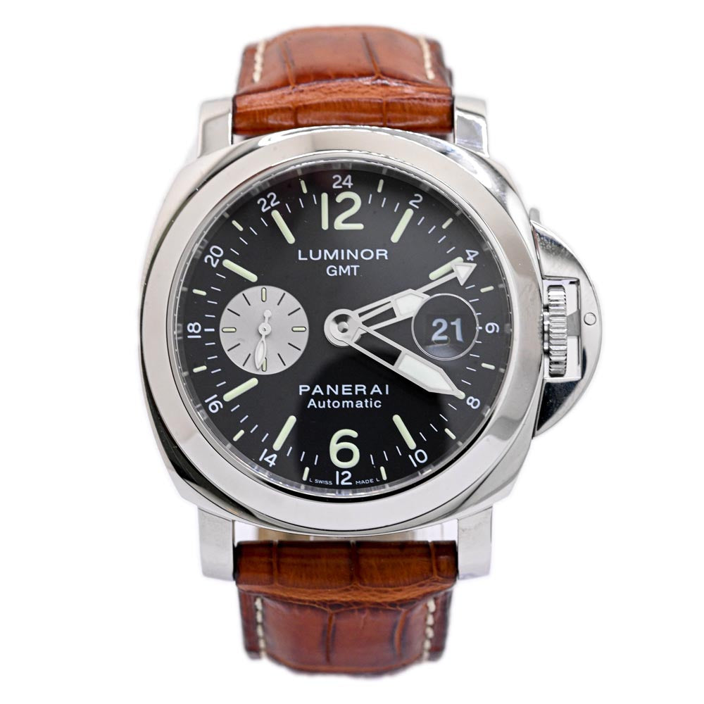 Panerai Men's Luminor GMT Stainless Steel 44mm Black Dial Watch Reference #: PAM0088 - Happy Jewelers Fine Jewelry Lifetime Warranty