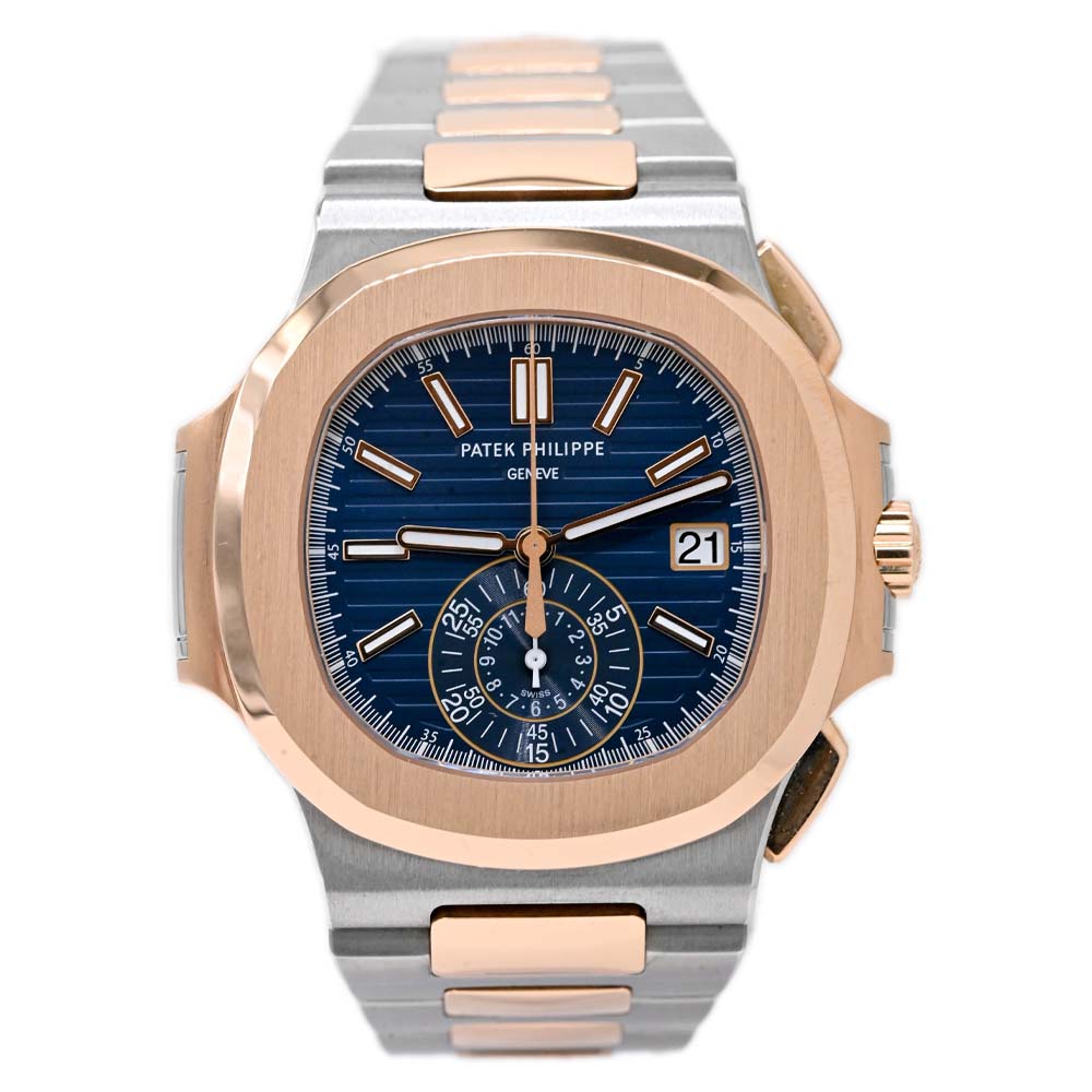 Patek Philippe Mens Stainless Steel And Rose Gold 40mm Blue Gradient Dial Watch Ref #: 5980/1AR - Happy Jewelers Fine Jewelry Lifetime Warranty