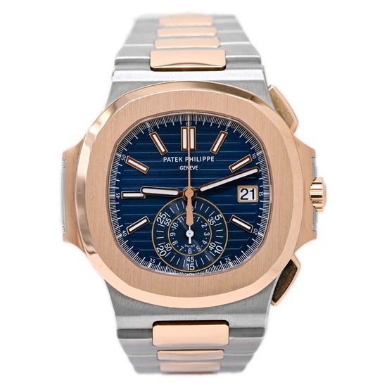 Patek Philippe Mens Stainless Steel And Rose Gold 40mm Blue Gradient Dial Watch Ref #: 5980/1AR - Happy Jewelers Fine Jewelry Lifetime Warranty