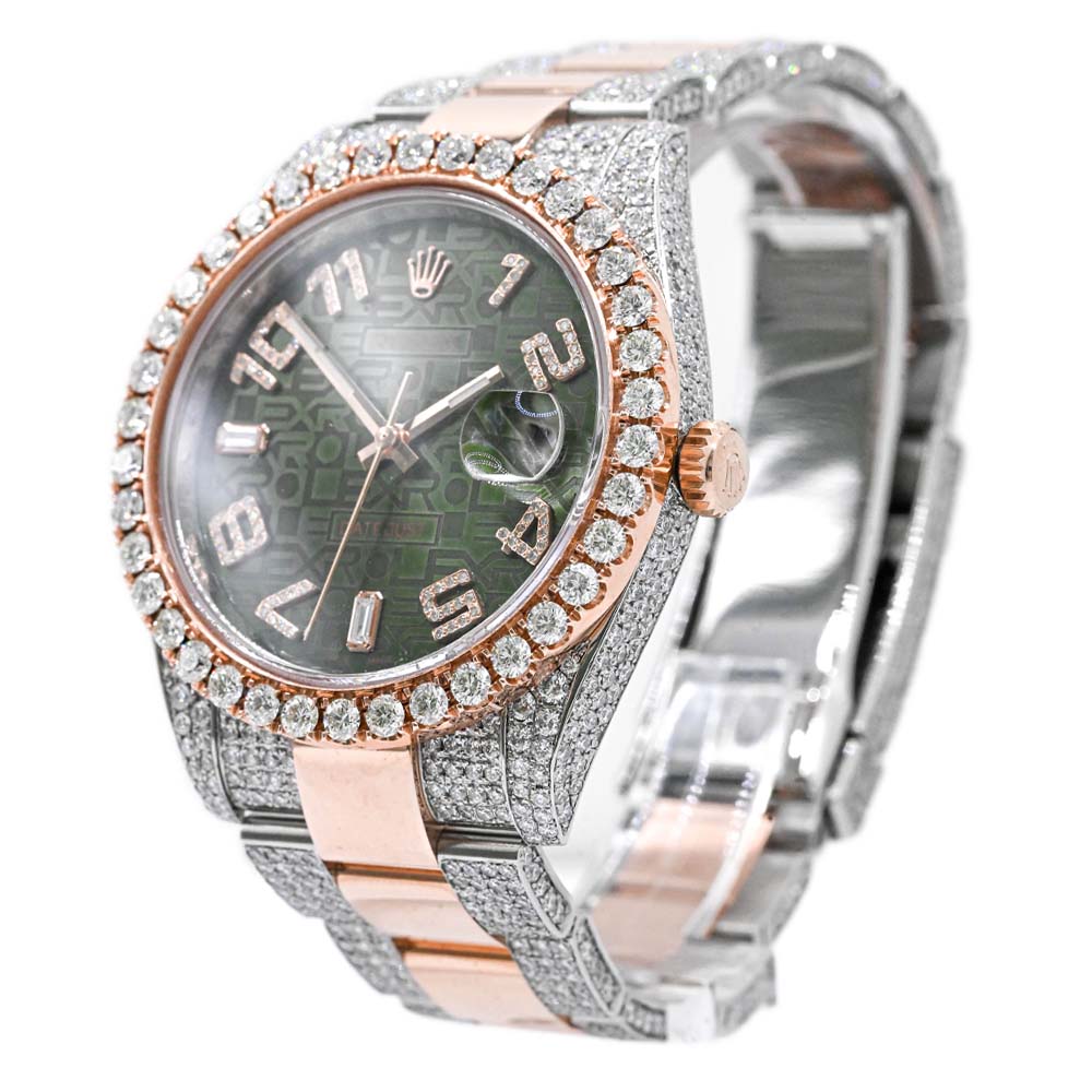 Rolex Mens Datejust 41mm Two Tone Rose Gold Case Iced Out Custom Green Rolex Jubilee diamond dial Watch Reference #:126301 - Happy Jewelers Fine Jewelry Lifetime Warranty