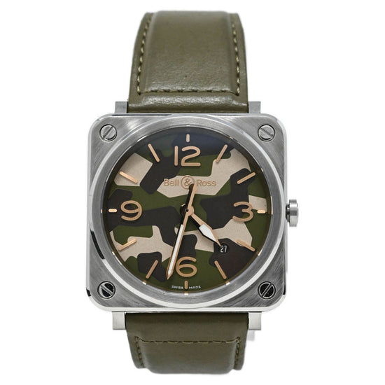 Bell & Ross Men's Aviation Stainless Steel 39mm Khaki Green Camo Dial Watch Reference #: BRS-CK-ST/SCA - Happy Jewelers Fine Jewelry Lifetime Warranty