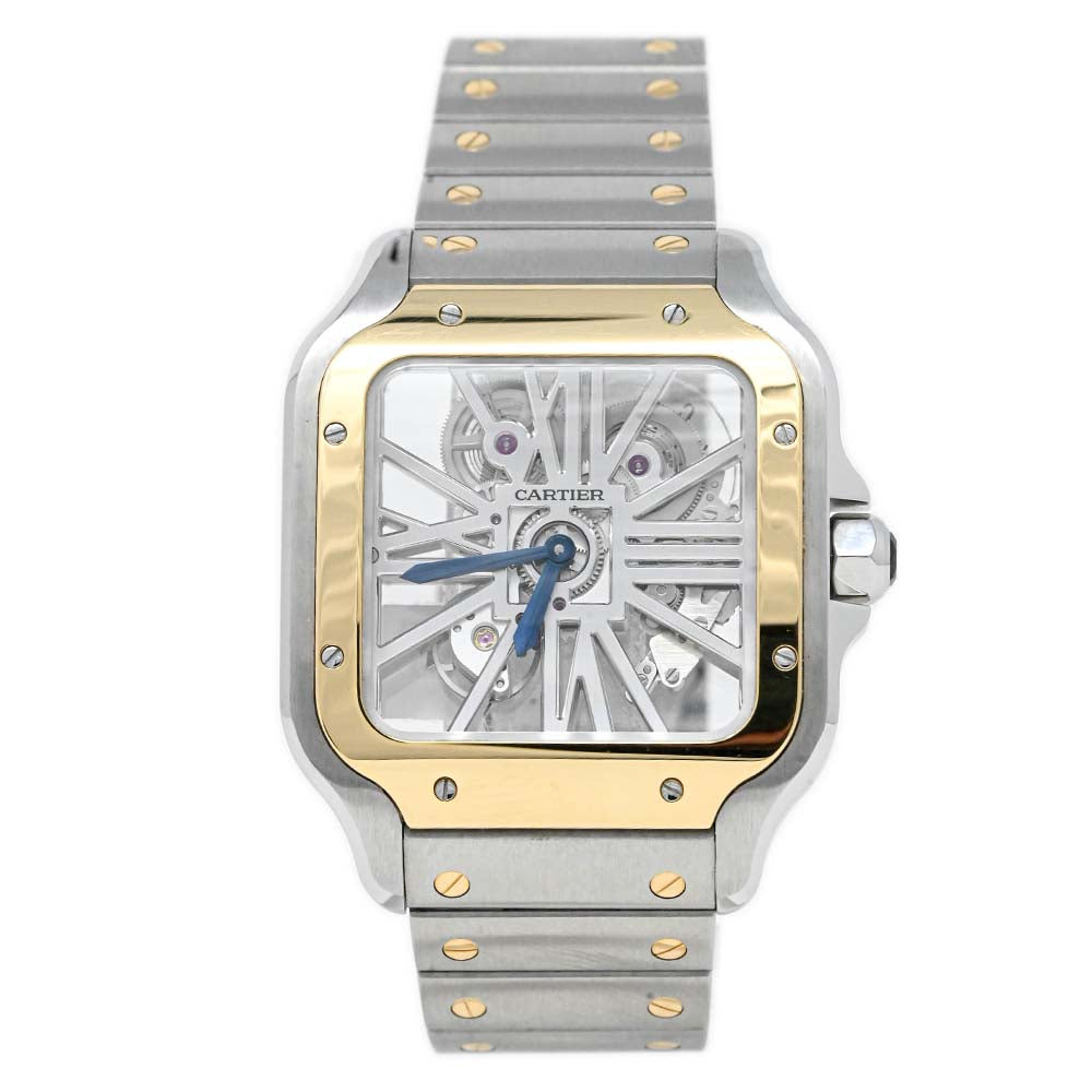 Cartier Mens Skeleton Horloge Santos Two Tone Stainless Steel and Yellow gold 40mm Skeleton Dial Watch Reference $ - Happy Jewelers Fine Jewelry Lifetime Warranty