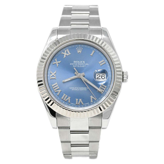 Rolex Mens Datejust Stainless Steel 41mm Blue Roman Dial Watch Reference #: 116334 - Happy Jewelers Fine Jewelry Lifetime Warranty