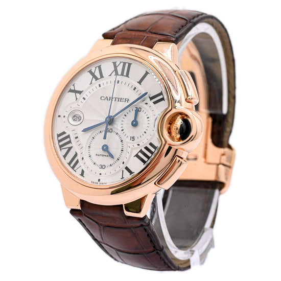 Cartier Mens Ballon Bleu Rose Gold 50mm White Roman Chronograph Dial Watch Reference #: W6920009 - Happy Jewelers Fine Jewelry Lifetime Warranty