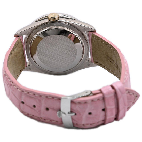 Rolex Ladies Day-Date White Gold 36mm Custom Pave Pink Roman Diamond Dial Watch Reference #: 18239 - Happy Jewelers Fine Jewelry Lifetime Warranty