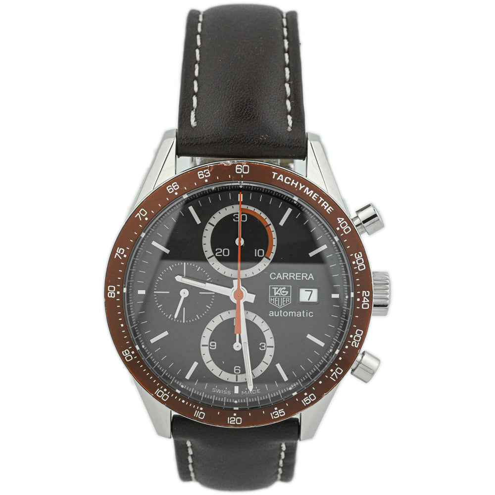 Tag Heuer Men's Carrera Chronograph Stainless Steel 41mm Chocolate Stick Dial Watch Reference #: CV2013.FC6234 - Happy Jewelers Fine Jewelry Lifetime Warranty