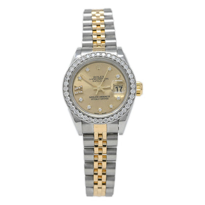 Rolex Ladies Datejust Yellow Gold & Stainless Steel 26mm Custom Champagne Diamond Dial Watch Reference# 69173 - Happy Jewelers Fine Jewelry Lifetime Warranty