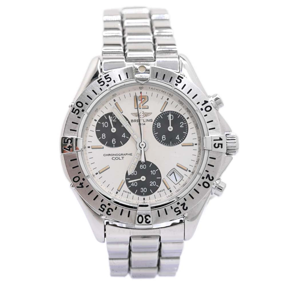Breitling Men's Colt Stainless Steel 38mm White Chronograph Dial Watch Reference #: A53035 - Happy Jewelers Fine Jewelry Lifetime Warranty