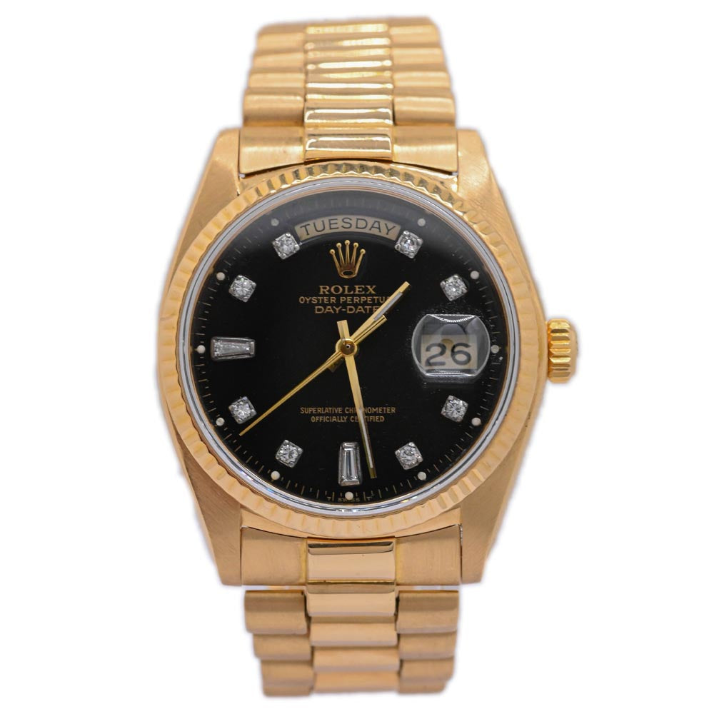 Rolex Unisex President Day-Date 18K Yellow Gold 36mm Custom Black Diamond Dial Watch Reference# 1803 - Happy Jewelers Fine Jewelry Lifetime Warranty