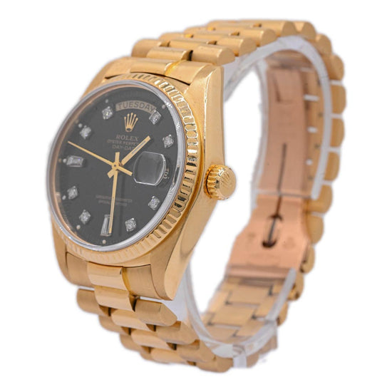 Rolex Unisex President Day-Date 18K Yellow Gold 36mm Custom Black Diamond Dial Watch Reference# 1803 - Happy Jewelers Fine Jewelry Lifetime Warranty