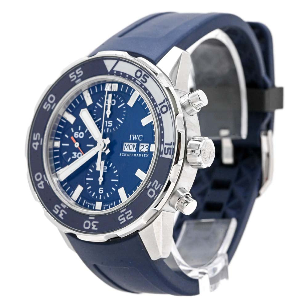 IWC Men's Aquatimer Chronograph Stainless Steel 44mm Blue Stick Dial Watch Reference #:  IW376711 - Happy Jewelers Fine Jewelry Lifetime Warranty